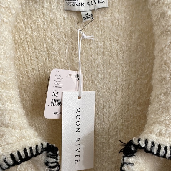 MOON RIVER Cream With Black Stitching Cardigan - Picture 4 of 6